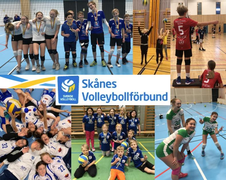 Bildcollage med ungdomar som spelar volleyboll i Skånes VBF